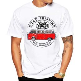 Men's T-Shirts THUB Vintage Road Tripping Ts Men T-Shirts Mountain Bike Print Short Slve T-Shirt Bicycle Sport Tops Y240509