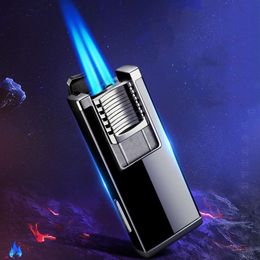 Double Jet Flame Refillable Windproof Pocket Butane Cigar Lighter With Punch And Stand Cool Idea Gift For Men