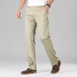 Men's Pants 2024 Summer Lyocell Elastic Casual Business Office High Waist Loose Men Straight-Leg