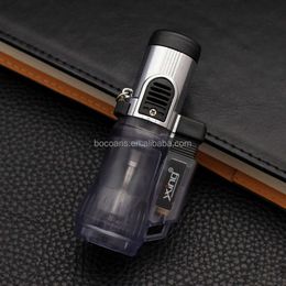 YX Lieyan Creative Three Fire Direct Injection Blue Flame Lighter Metal Windproof Lockable Flame Cigarette Lighter Wholesale