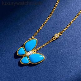 Vancleff High End jewelry necklaces for womens Turquoise Blue Butterfly Necklace Womens Collar Chain Light Precision Craft Turquoise Set Original 1:1 With Real Logo