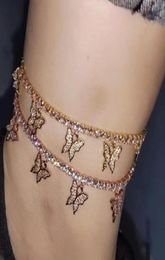 Hip hop Fashion butterfly tennis chain women anklets body chains bracelets 3A Zircon brilliant Newest mens iced out jewelry5708436