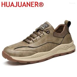 Casual Shoes Men Spring And Autumn Genuine Leather Comfortable Fashion Lace Up Sneakers Hiking Shallow Solid Rubber