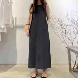 Casual Dresses Ladies Maxi Dress Women Summer Elegant With Pockets For Solid Color Ankle Length Lady Dating Soft