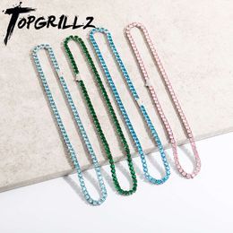 TopGrillz Hip Hop clássico colorido colorido de 5 mm Cadeia de tênis à prova d'água e colar de retenção de cores Icebado azul/verde/rosa zirconia cúbica