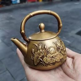 Bottles Antique Brass Lotus Handle Wine Pot Home Tea Ceremony Craft Decoration