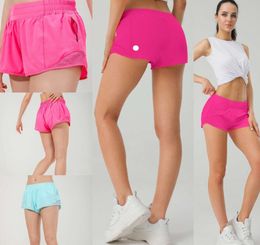 lu Womens Yoga Shorts Outfits With Exercise Fitness Wear Hotty Short Girls Running Elastic Pants Sportswear Pockets 11evds