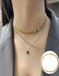 Pendant Necklaces Emerald Green Stone Charm Choker Necklace For Women Stylish Box Chain Adjustable Jewellery Gift Gold Colour Curb Cu4822655