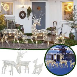 Iron Art Elk Deer Christmas Garden Decoration With LED Light Glowing Glitter Reindeer Xmas Home Outdoor Yard Ornament Decor 240422