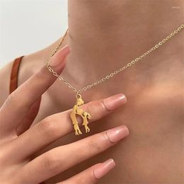 Pendant Necklaces Simple Gold Silver Colour Stainless Steel Mother And Children Love Heart Necklace Mom Daughter Figure Mother's Day Gift