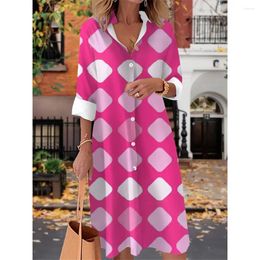 Casual Dresses Everyday Women's Suit Collar Long Sleeve Dress 2024 Summer Fashion Colour Striped Print Loose