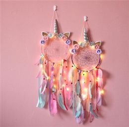 Wall Dreamcatcher Home Decoration Unicorn Catcher Girl Bedroom Accessory Led Handmade Feather Dream Catcher Braided Wind Chimes6317209