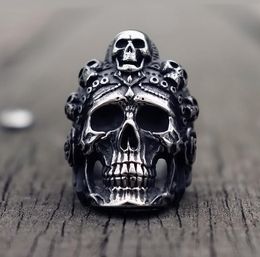 Cool Santa Muerte Death Skull Ring Unique Mens Stainless Steel Rings Punk Rock Biker Jewellery Gift for Him6666053