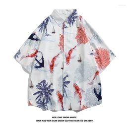 Men's Casual Shirts Y2K Men Vintage Shirt Summer Hawaiian Short Sleeve Mens Chinese Style Printed Beach Oversized Streetwear