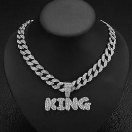 HipHop Neskiace Chains Necklaces Environmentally friendly alloy hip-hop street style full diamond single row letter KING Cuban chain personalized jewelry
