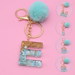 Keychains Lanyards 1Pc 26 original letter key pendant with green fluffy and fashionable girl handbag sparkling gradient resin letter keychain charm J240509