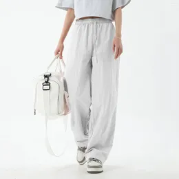 Women's Pants Solid Elastic Waist Trouser Cargo Pant High Wide Leg Regular Fit Palazzo Loose Sweatpants Streetwear