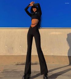 Women039s Jeans Flare Pants E Girl Style Sexy Strechy Trousers Women Lace Up V Waist Low Rise Harajuku Black8753104