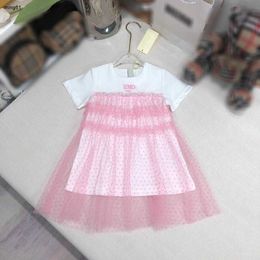 Brand baby skirt Pink lace design Princess dress Size 90-160 CM kids designer clothes summer Embroidered logo girls partydress 24May