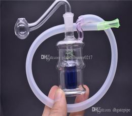 HAND Mini Glass Bong mini bottle style glass water pipe Bubbler portable Water pipe Dab Rig Mini Beaker Recycler Bong with hose8636897