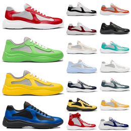 Top Quality Luxury Americas Cup Casual Shoes Soft Rubber Fabric Designer Mens Patent Leather Flat Trainers low High Sneakers Trainers Sports Size 38-46