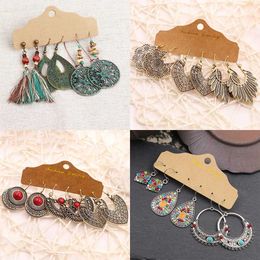 Dangle Chandelier LATS Boho Ethnic Silver Colour Earrings Set for Women Vintage Wood Tassel Dangle Earring 2020 New Fashion Earings Brincos Jewellery