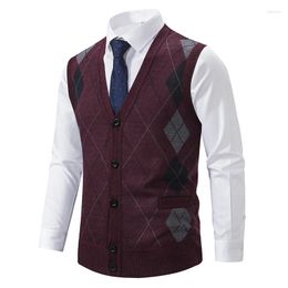 Men's Vests Clothing Knit Vest Vintage Jackets Slim Sleeveless Cardigan Button Up Man Smart Casual Costume V-neck