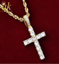 IceOut Cross Pendant for Men Gold Colour Matterial Copper Cubic Zircons Charms Hip Hop Rock Street Jewellery With Rope Chain25193540666