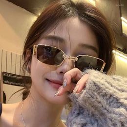 Sunglasses NYWOOH Metal Smalle Frame Sungalsses Women Men Luxury Square Sun Glasses Ladies Retro Double Beam Ring Decoration Eyewear UV400