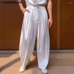 Men's Pants INCERUN Men Solid Colour Button Joggers Loose Pleated Casual Straight Trousers Streetwear 2024 Fashion Long S-5XL