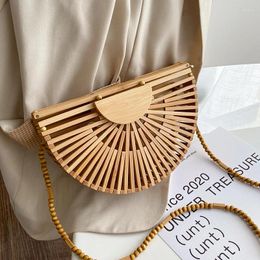 Shoulder Bags Semicircle Bamboo Small Crossbody Handle For Women 2024 Summer Luxury Beach Handbags Bag