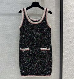Casual Dresses Holiday Style Spring Summer Chic Women High Quality Sequins Knitted Sundress Elegant Dress C692