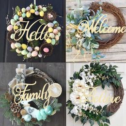 Decorative Flowers Wreaths 1Pcs Hello Wood Sign Door Decor Welcome Love Home Hanging Wooden Letter Pendants For Home Wedding Birthday Party Wreath Supplies