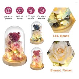 Decorative Flowers Eternal Preserved Rose With Mood Light Lovely Teddy Bear In Glass Girlfriend Valentines Gift