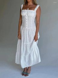 Casual Dresses Foridol Flower Hollow Out White Dress Women Sleeveless Summer Tank Cotton Maxi Vestidos Sundress Beach Long 2024