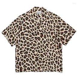 Mens Casual Shirts WACKO MARIA Short Sleeve High Quality Oversized Leopard Print Spots Hawaiian