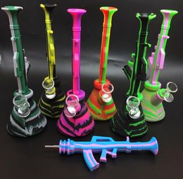 New Arrival 10.6'' machine gun shape ak47 beaker bong water pipes portable silicone water bong silicone nector Collector kit Titanium8276991