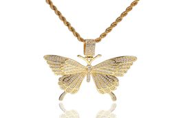 Necklaces Jewellery Fashion 18K Gold Plated Copper Butterfly Pendant Luxury Men Women Bling Zircon Hip Hop Necklaces2765887