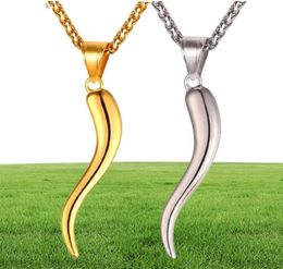 U7 Italian Horn Necklace Amulet Gold Color Stainless Steel Pendants Chain For Men Women Gift Fashion Jewelry P1029309o7915437