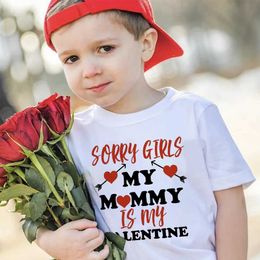 T-shirts Sorry Girls Mommy Is My Valentine Printed Shirt Valentines Party Child T-Shirt Tops Kids Short Sleeves Clothes Boys Girls Outfit T240509