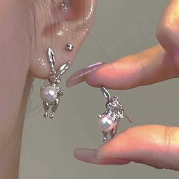 Dangle Chandelier Pearl Rabbit Pendant Earrings Asymmetric Tassel Butterfly Cartilage Stud Earrings for Women Girl Punk Geometric Jewellery Gifts