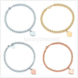 Fashion 925 sterling silver tag love heart bracelets original classic T beaded bracelet 4mm rose gold bead man women jewelry lovers gifts with box