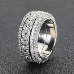 Band Rings Hoyon Moissanite Diamond Shaped Mens Cuban Ring S925 SterlSilver Gold Ring 3-Layer Hip Hop Goregous SparklJewelry J240508