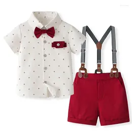 Clothing Sets Toddler Baby Boy Gentleman Clothes Short Sleeve Cross Print Shirt Top With Suspender Shorts 2Pcs Easter Outfit