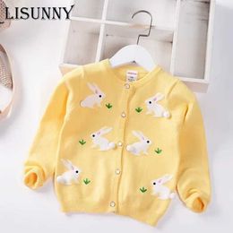 Sets Womens cardigan sweater autumn 2024 O-neck baby cotton knitted cartoon rabbit jacket for childrens clothing 2-7y Q240508