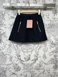 Skirts 2024 Spring/Summer Black Gold Double Zipper Elastic Waist Loose Short A-line Half Skirt Woman Mini Dress Female Clothing