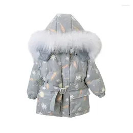 Down Coat Russian Winter Jacket For Girls Clothes Mid-Length Real Fur Detachable Cap Snowsuit Coats Kids