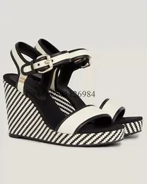 Sandals Ankle Strap Round Toe Mixed Colors Platform Women Wedges Super High Heels Buckle Design Large Size Shoes