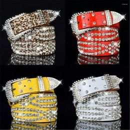 Belts Fashion Leather Men And Women Unisex Rhinestone Luxury Casual Wide Buckle Punk Crystal Bling Jeans Waistband