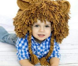 Winter baby boy girls warm cartoon lion Knitted hats Hip hop funny headwear baby toddler headdress9311129